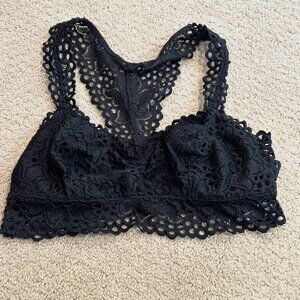 Aerie Lace Crochet Bralette Racerback Black Boho Comfort Sexy MEDIUM #3434022471